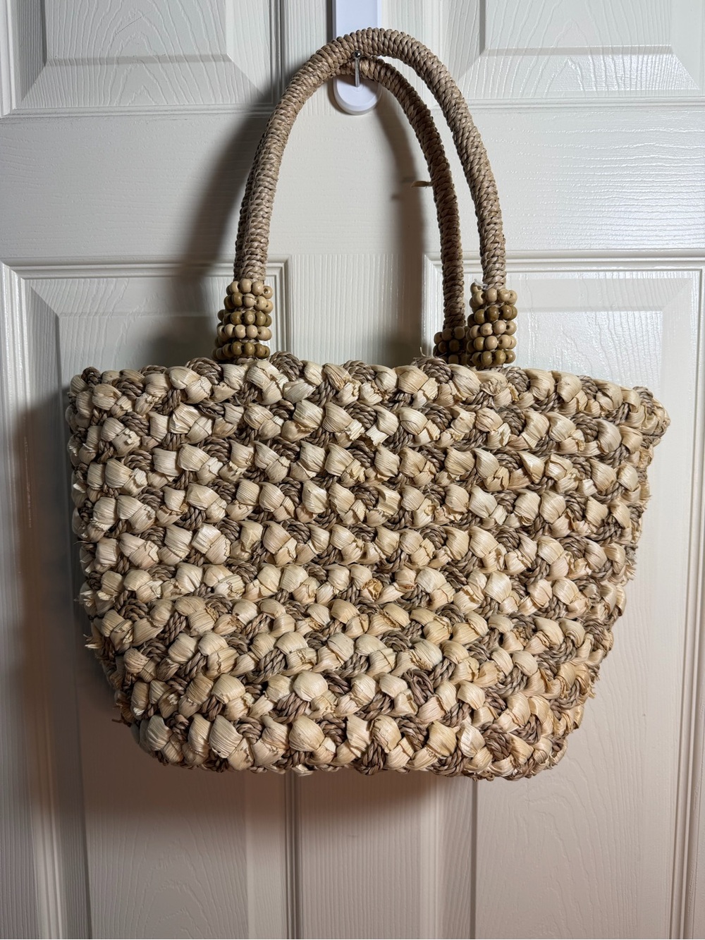 Handwoven Straw Tote - Natural Beige
